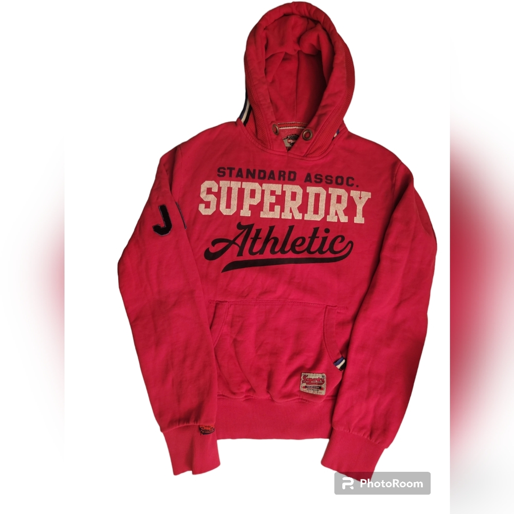 RED SUPERDRY HOODIE SWEATSHIRT